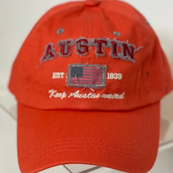 UNISEX New WO Tags. Orange Austin “Keep Austin Weird” Baseball Cap Adjustable - Picture 3 of 6
